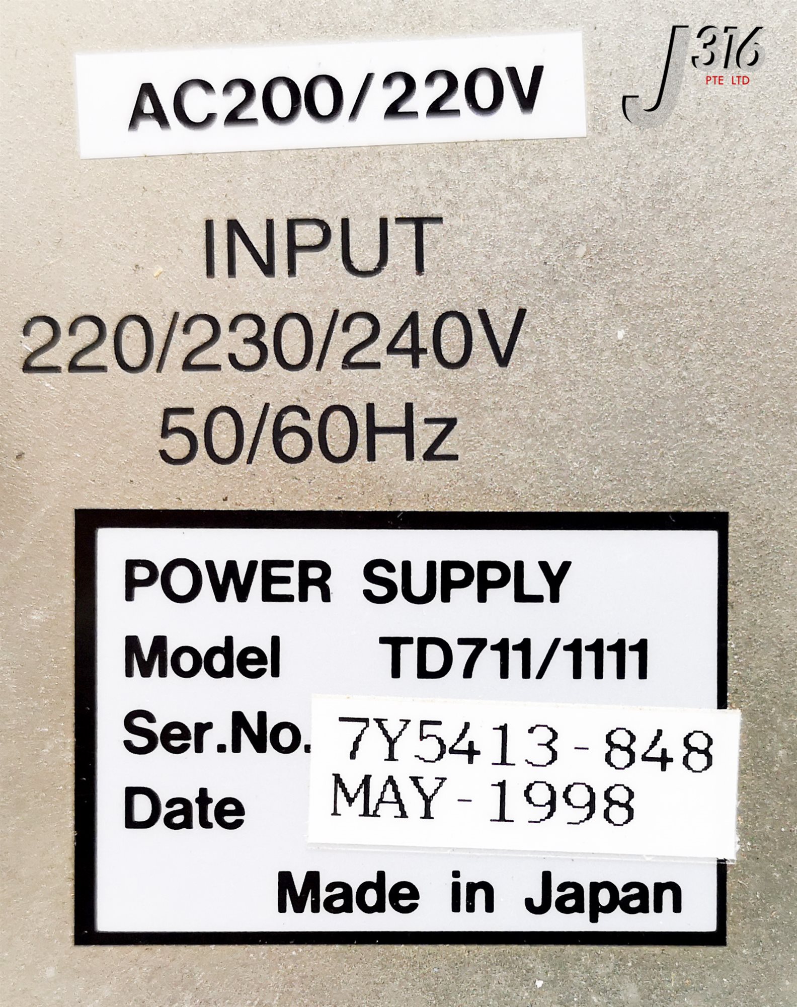 22338 OSAKA VACUUM POWER SUPPLY, 1.6KVA, AC200/220V, 50/60HZ TD711